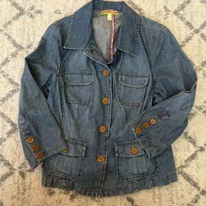 Sigrid Olsen Denim Utility Jacket Petite 10 Button Front Pockets Medium Wash